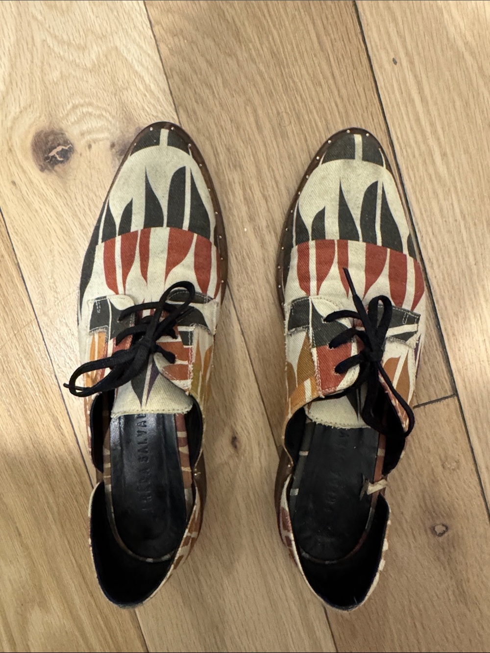 Freda Salvador Cream, Rust & Black Patterned Lace-Up Loafers